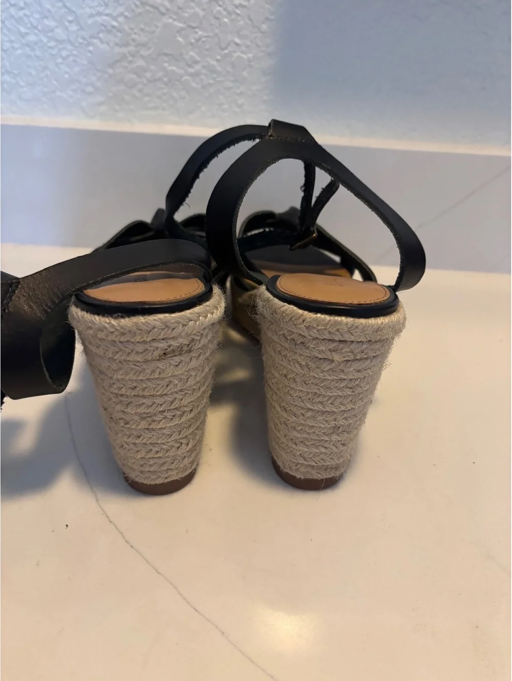 Soludos Charlotte Black Leather Wedge Espadrille Sandal